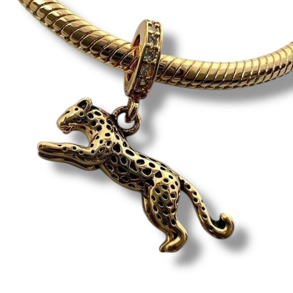 Golden Leopard Cheetah S925 Pandora Moments Compatible Charm - Picture 3 of 3